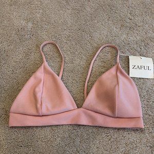 NWT ZAFUL BLUSH PINK TRIANGLE RIBBED BIKINI SWIMSUIT TOP SIZE MEDIUM